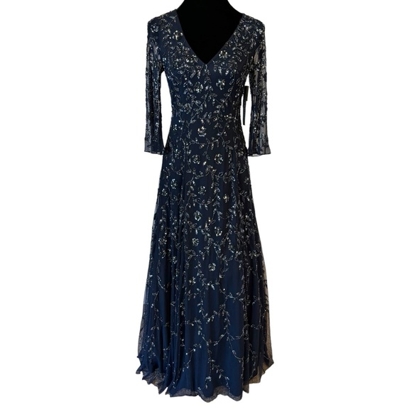 Aidan Mattox Blue Midnight Full Sequin Gown - Picture 4 of 12